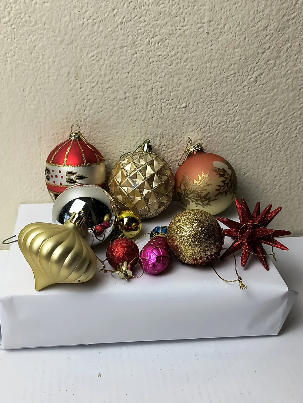 Assorted Holiday Ornament Pack - Red, Gold, Pink, Silver, Cream